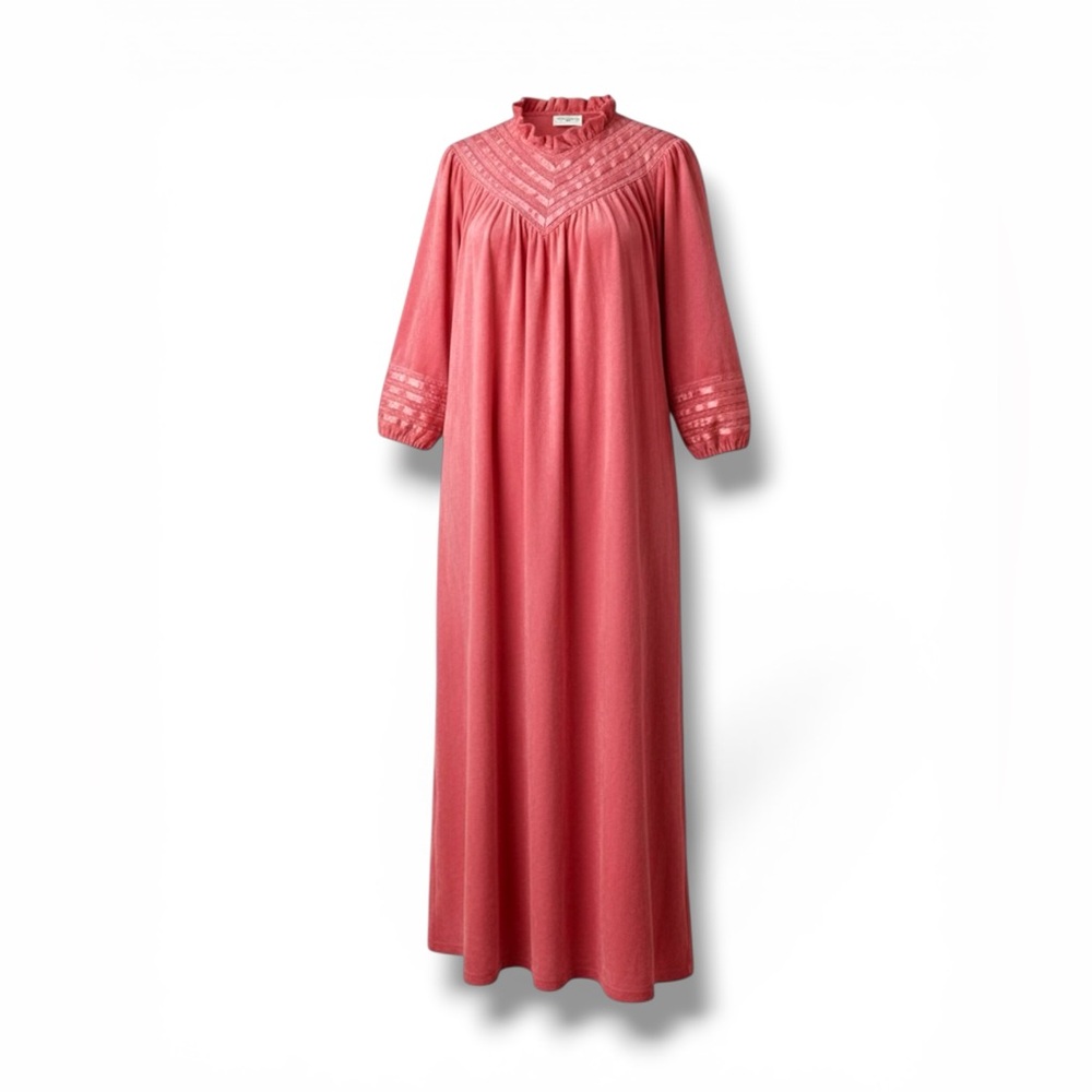 Vintage GILLIGAN & O'MALLEY Pink Housecoat Quarter Zip Fuzzy Nightgown Large
